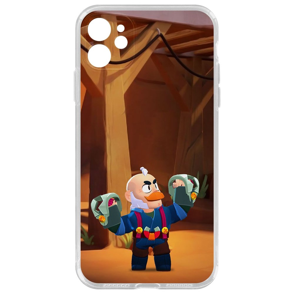 

Чехол-накладка Krutoff Clear Case Brawl Stars-Сэм для iPhone 11 с защитой камеры, Прозрачный