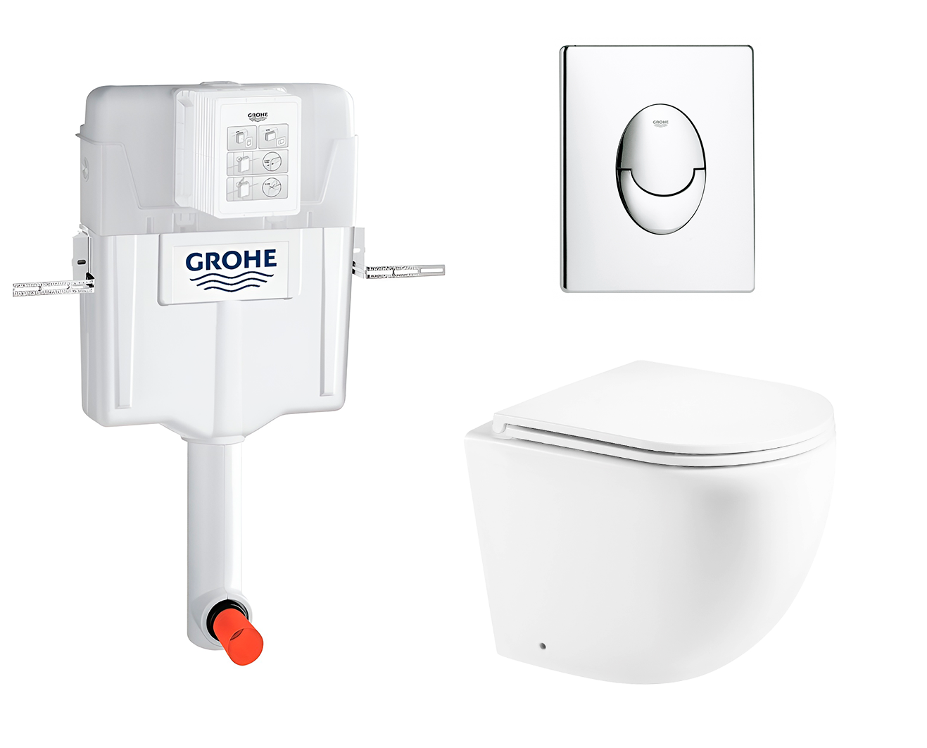 

Комплект: смывной бачок Grohe + унитаз Unico + кнопка хром, 535233