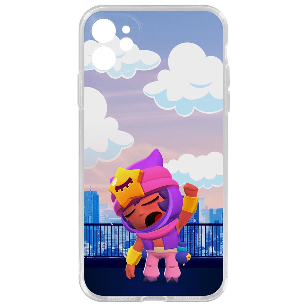 

Чехол-накладка Krutoff Clear Case Brawl Stars-Сэнди для iPhone 11 с защитой камеры, Прозрачный