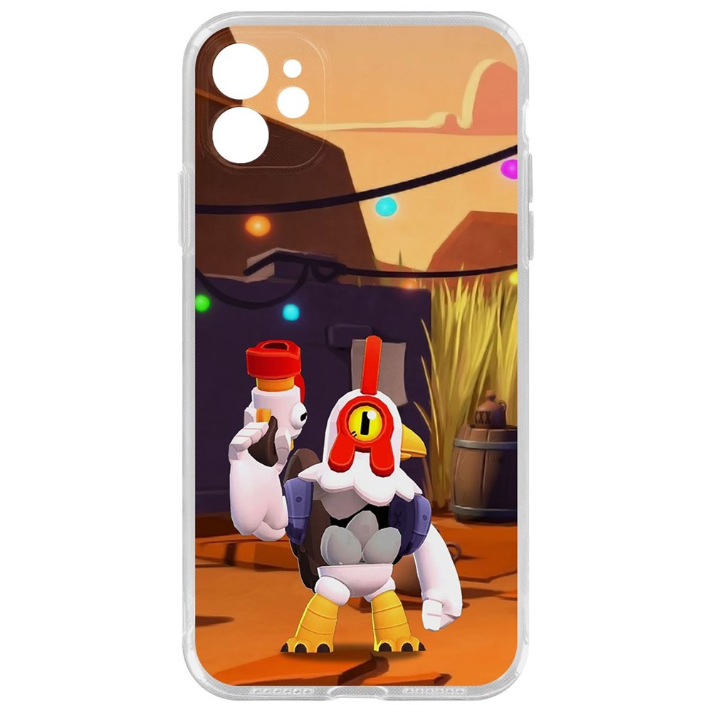 

Чехол-накладка Krutoff Clear Case Brawl Stars-Цыплёнок Рико для iPhone 11 с защитой камеры