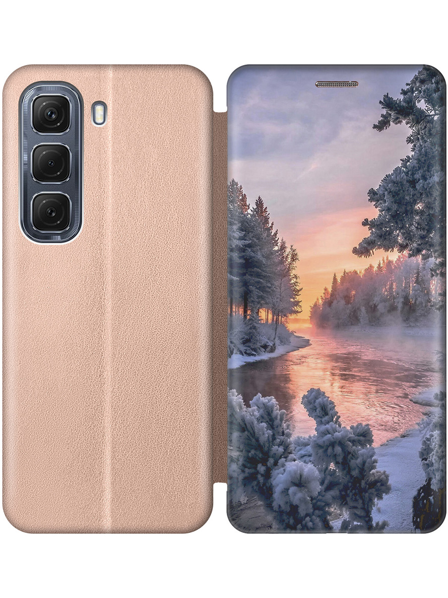 

Чехол-книжка на Infinix Hot 50 4G с принтом "Река в заснеженном лесу" золотой, Золотистый;белый;черный, 786718741