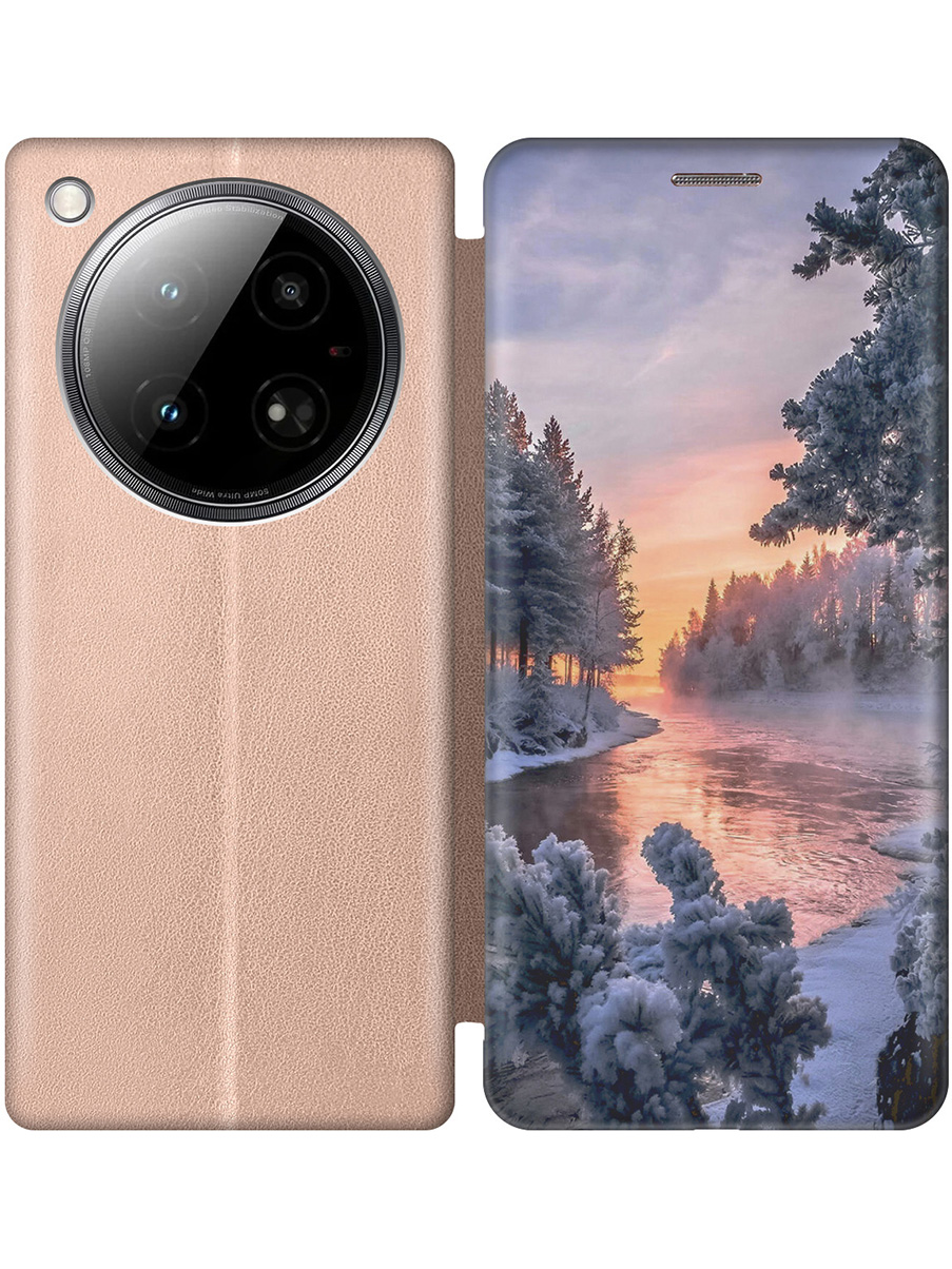 

Чехол-книжка на Infinix Zero 40 4G с принтом "Река в заснеженном лесу" золотой, Золотистый;белый;черный, 786722341