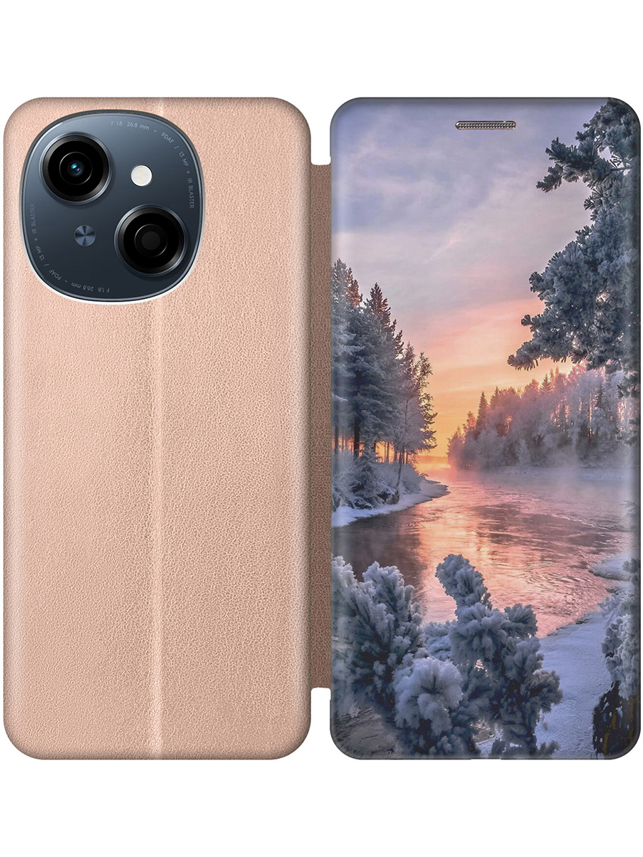 

Чехол-книжка на Tecno Spark Go 1 / Pop 9 с принтом "Река в заснеженном лесу" золотой, Золотистый;белый;черный, 786716941