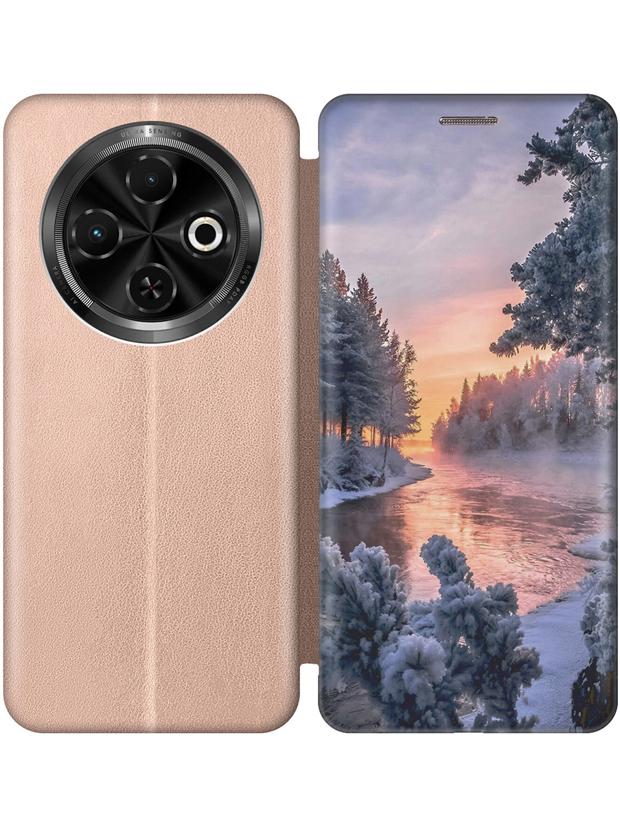 

Чехол-книжка на Tecno Spark 30C с принтом "Река в заснеженном лесу" золотой, Золотистый;белый;черный, 786716341