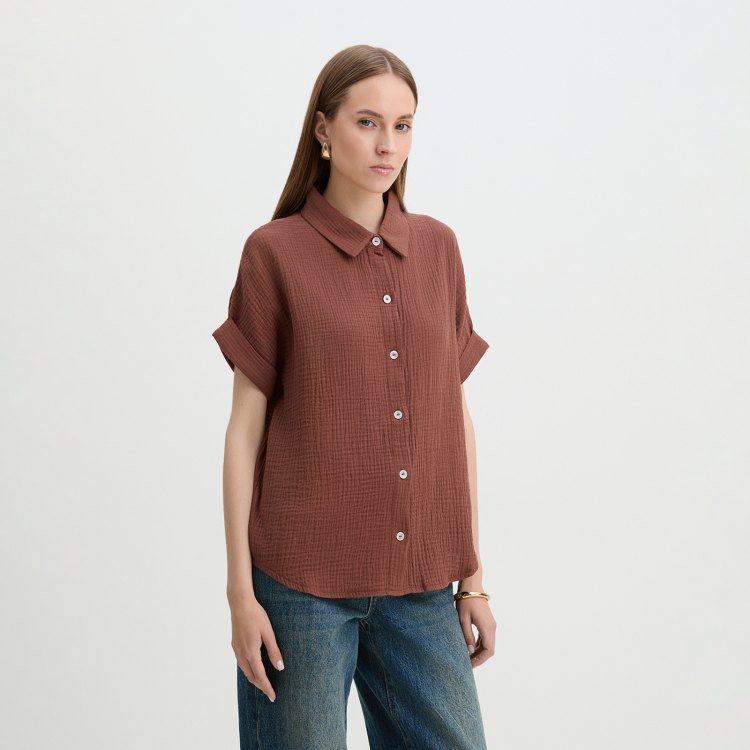 

Рубашка женская Maison David BLN921-1 коричневая XS, Коричневый, BLN921-1