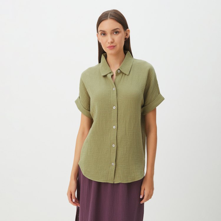 

Рубашка женская Maison David BLN921-1 хаки S, BLN921-1