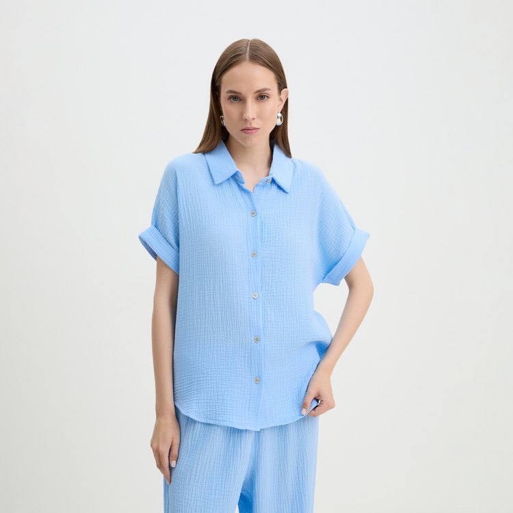 

Рубашка женская Maison David BLN921-1 голубая S, Голубой, BLN921-1