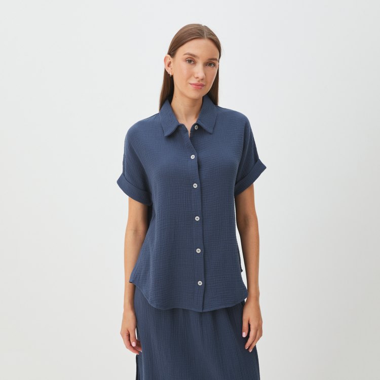

Рубашка женская Maison David BLN921-1 синяя M, Синий, BLN921-1