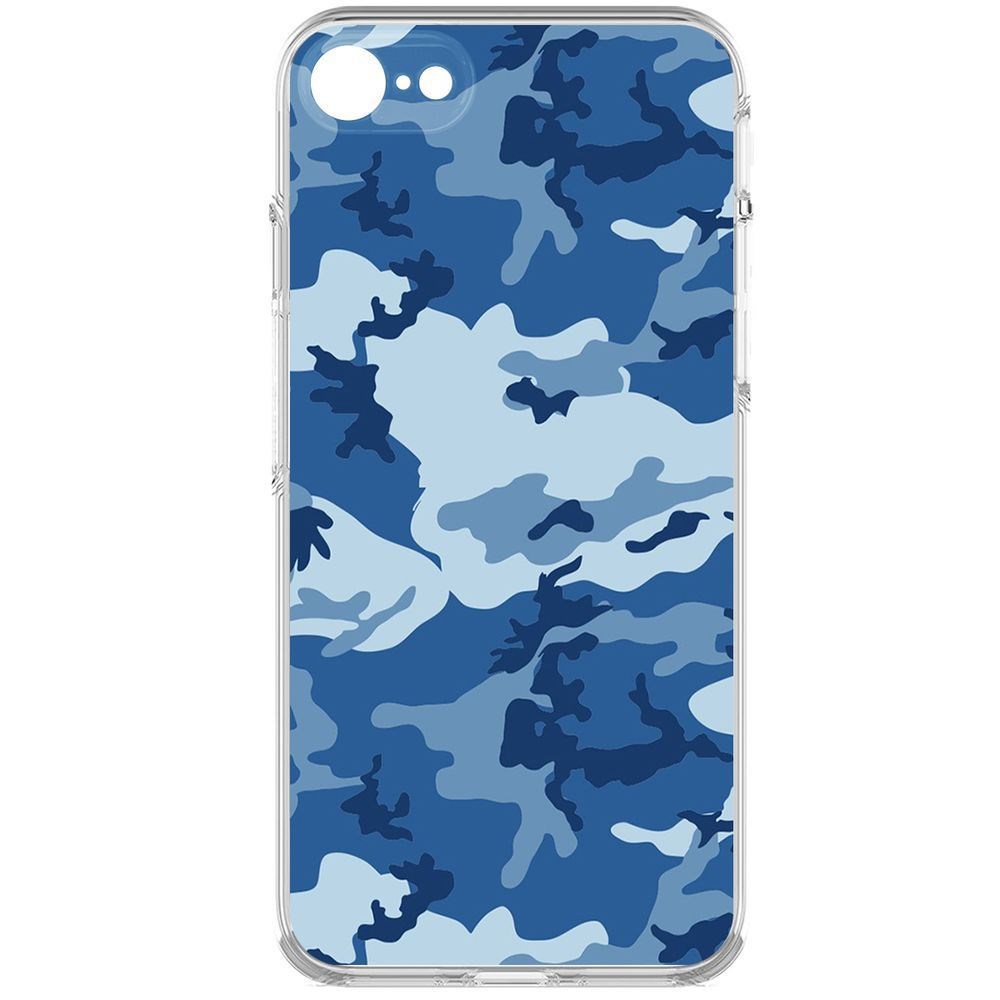 

Чехол-накладка Krutoff Clear Case Камуфляж синий для iPhone 7/8/SE 2020 с защитой камеры, Прозрачный