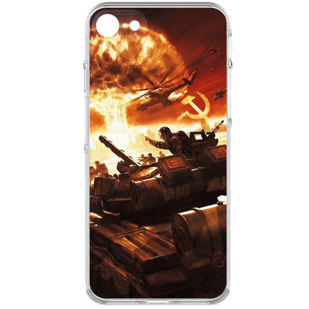 

Чехол-накладка Krutoff Clear Case Красная Угроза для iPhone 7/8/SE 2020 с защитой камеры, Прозрачный