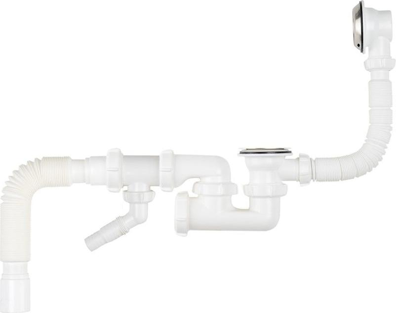 фото Сифон aquant для ванны с выпуском, переливом и отводом с/м регулир с гт 1 1/2x40/50 белый