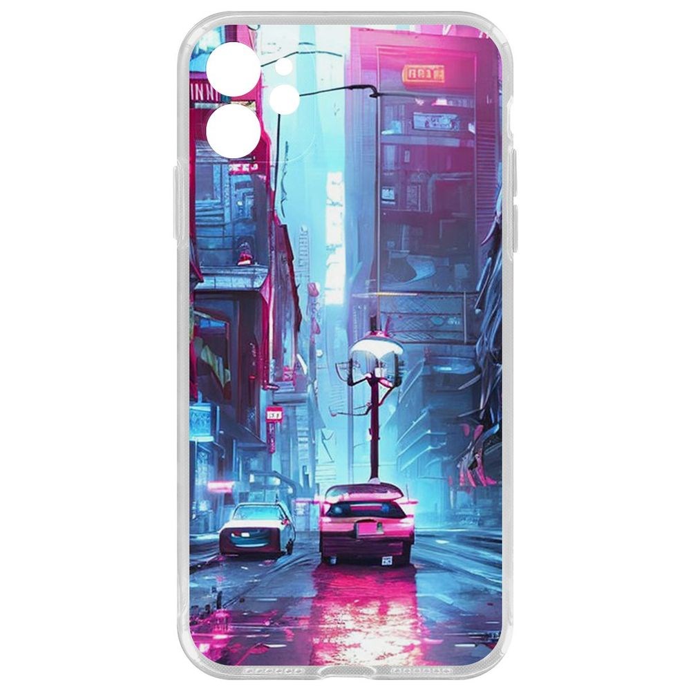 

Чехол-накладка Krutoff Clear Case Киберпанк Улица для iPhone 11 с защитой камеры, Прозрачный