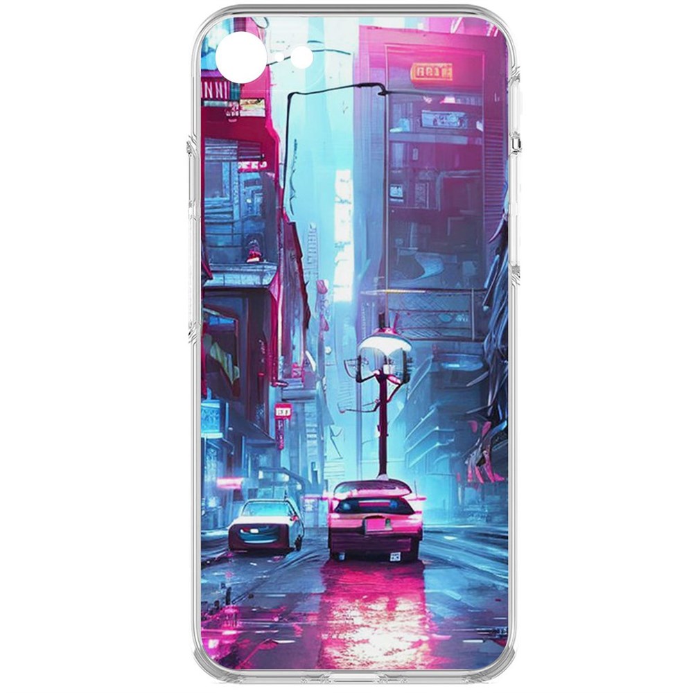 

Чехол-накладка Krutoff Clear Case Киберпанк Улица для iPhone 7/8/SE 2020 с защитой камеры, Прозрачный
