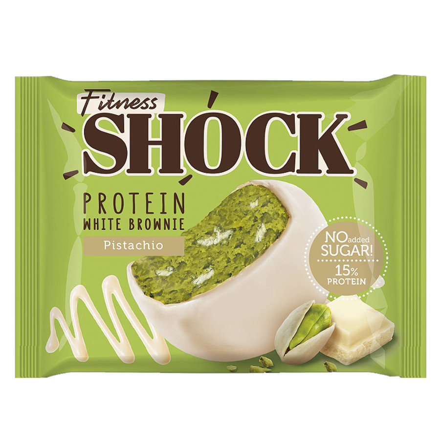 

Брауни FitnesShock 15% протеина, без сахара, белый шоколад и фисташка, 50 г