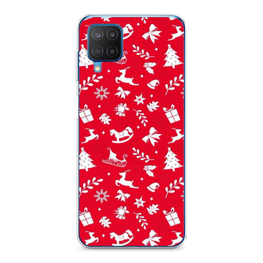 

Чехол на Samsung Galaxy A12/M12 "Красный новогодний фон", Красный;белый, 2102650-5