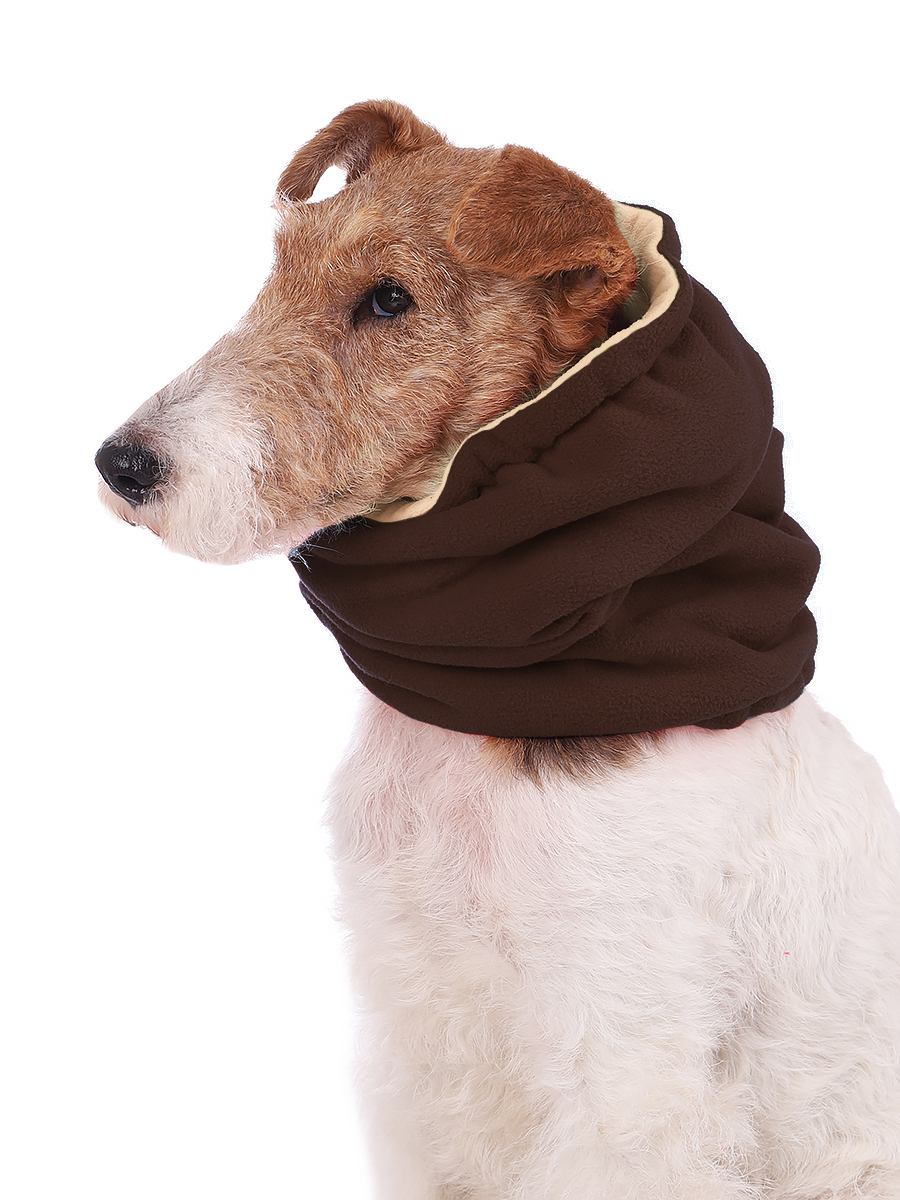 Снуд шапка для собак флисовый Монморанси, коричнево-бежевый, L