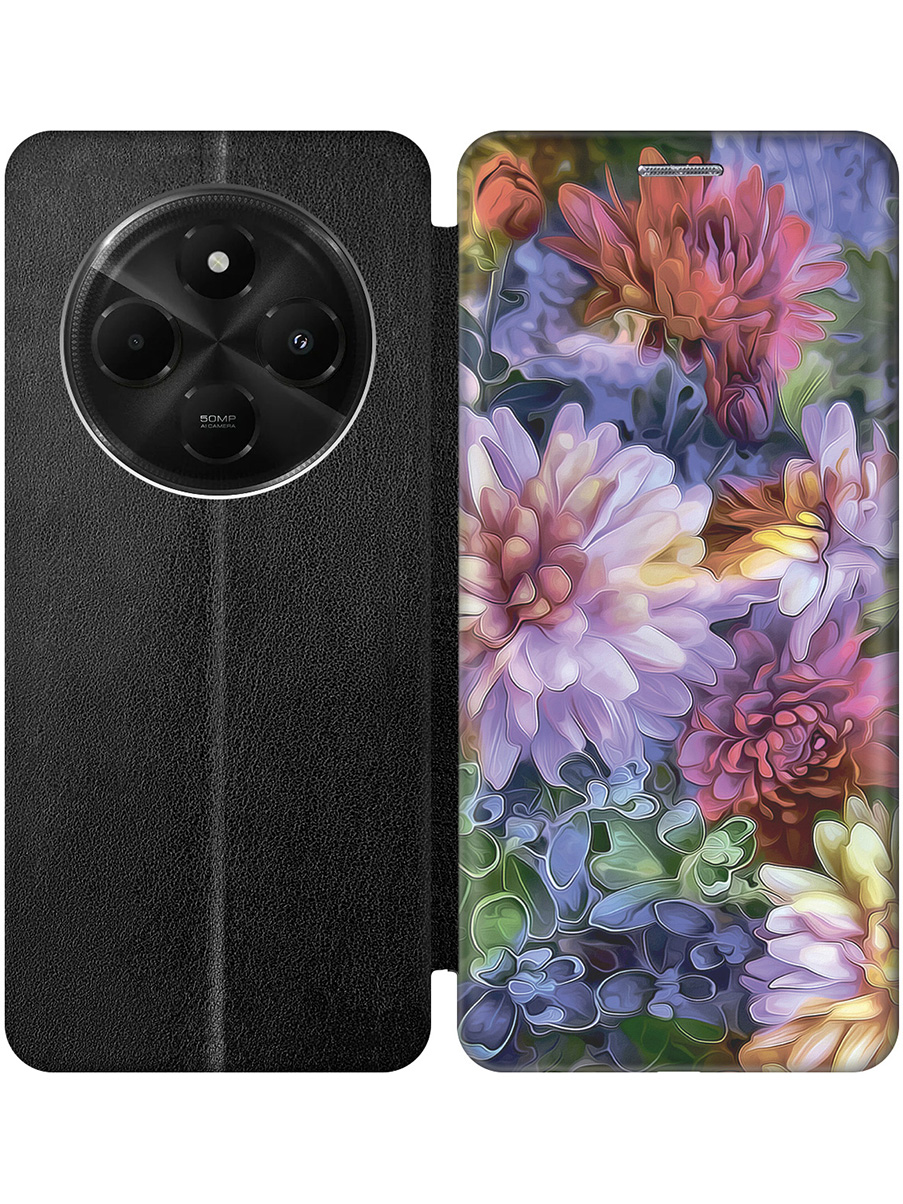 

Чехол-книжка на Xiaomi Redmi 14C / Poco C75 с принтом "Цветные хризантемы" черный, Черный;красный;фиолетовый, 786715721