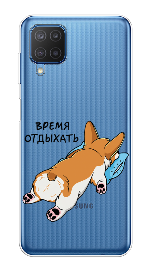 

Чехол на Samsung Galaxy A12/M12 "Корги отдыхает", Черный;коричневый;голубой, 2102650-1