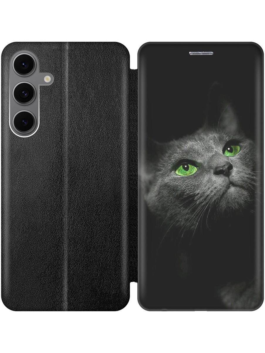 

Чехол-книжка на Samsung Galaxy S24 FE с принтом "Зеленоглазая кошка" черный, Черный;зеленый;серый, 786718111