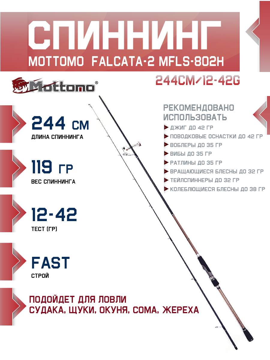 

Спиннинг Mottomo Falcata-2 MFLS-802H 244см/12-42g, Falcata-2