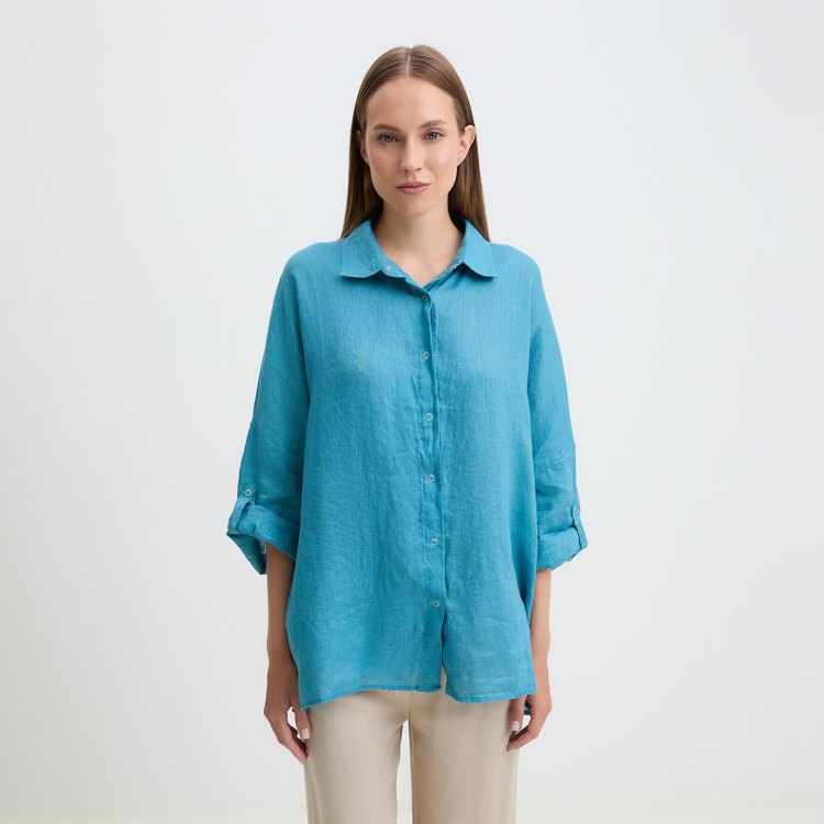 

Рубашка женская Maison David BLN922 голубая M, Голубой, BLN922