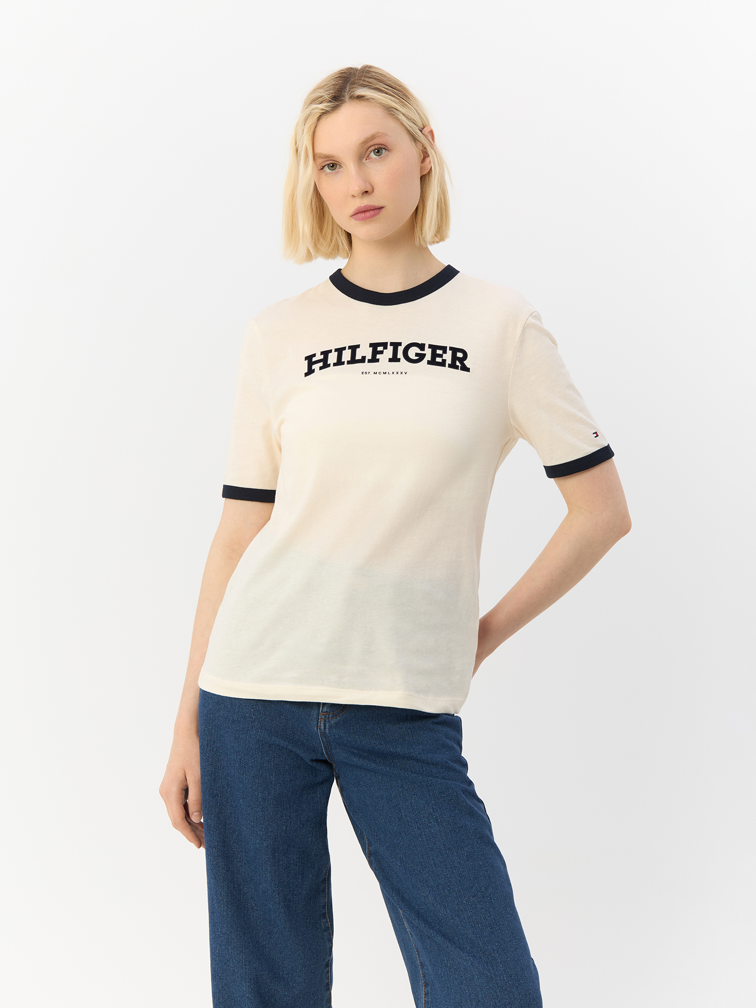 

Футболка женская Tommy Hilfiger WW0WW41208AEF бежевая L, Бежевый, WW0WW41208