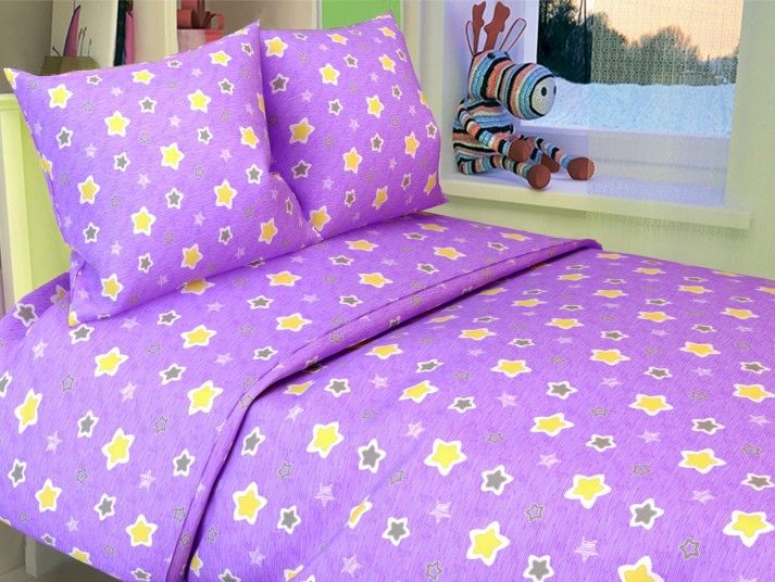 Постельное бельё в кроватку Бояртекс АКВАРЕЛЬКА из бязи Звездочки фиолетовый ясельное,  - купить со скидкой