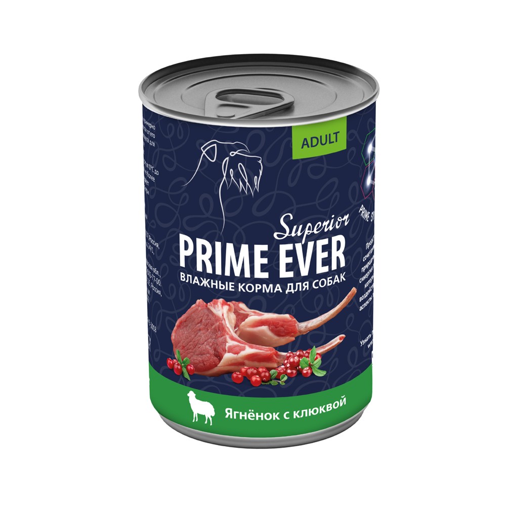 Консервы для собак Prime Ever Superior ягнёнок с клюквой, 400 г