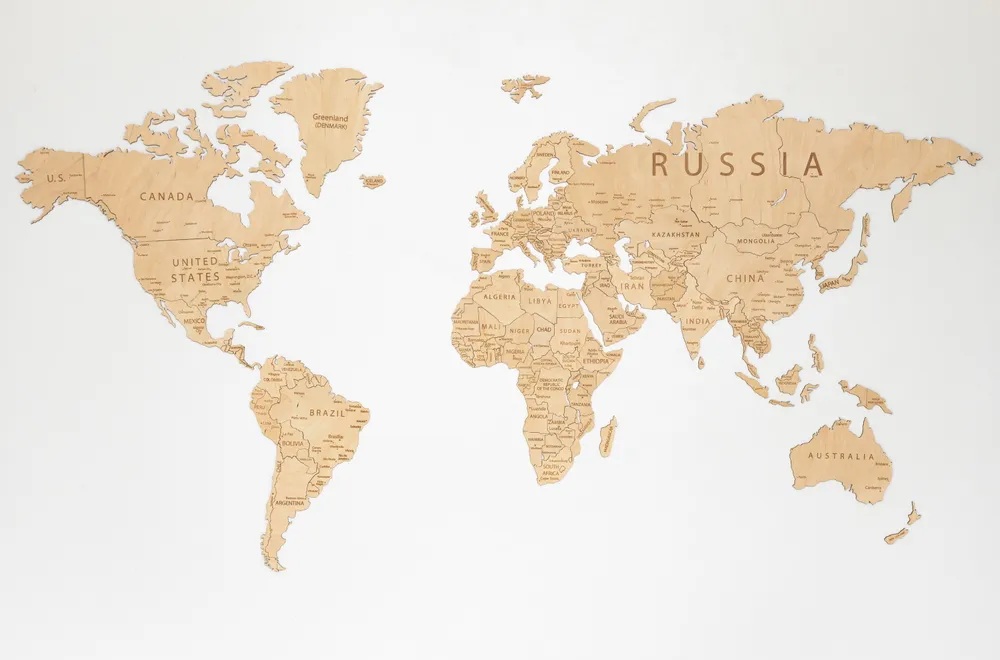 Декор Карта мира на англ. языке одноуровневый, натуральный, XL 3194, 72х130 см