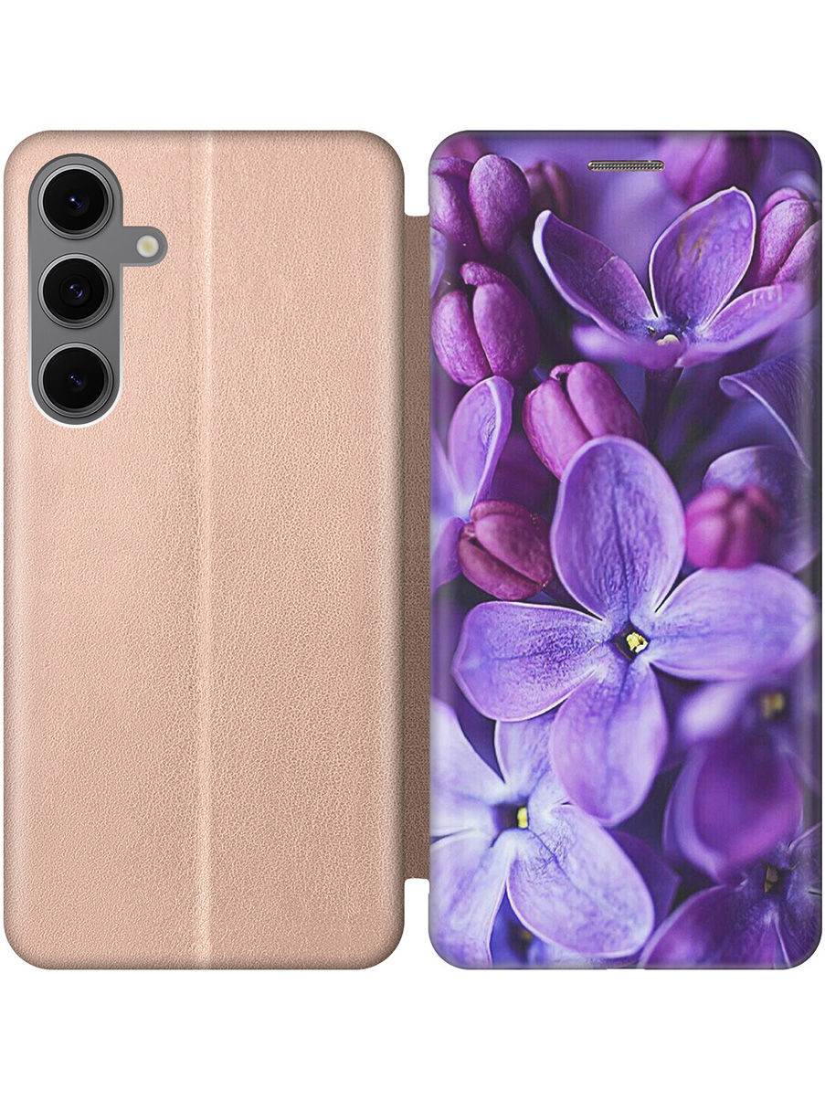 

Чехол-книжка на Samsung Galaxy S24 FE с принтом "Фиолетовая сирень" золотой, Золотистый;фиолетовый;черный, 786718121