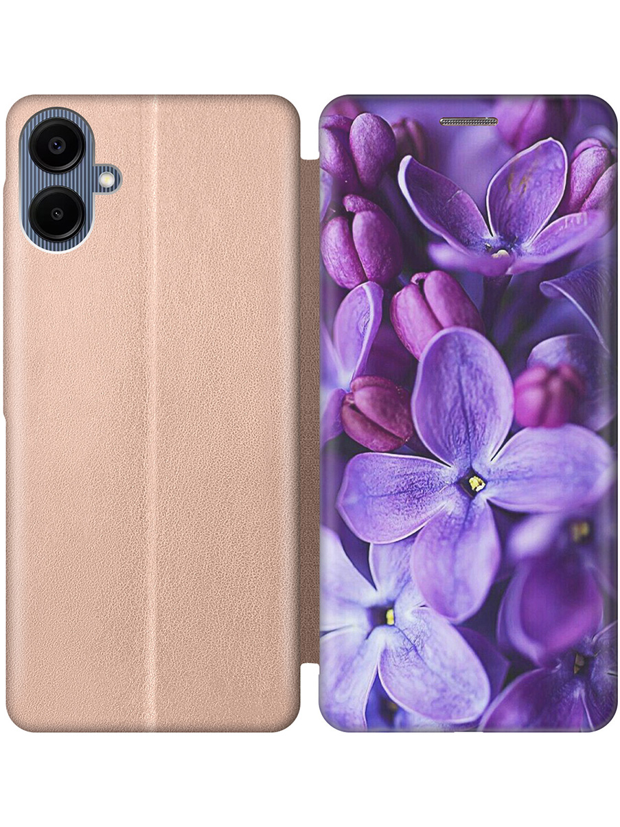 

Чехол-книжка на Samsung Galaxy A06 с принтом "Фиолетовая сирень" золотой, Золотистый;фиолетовый;черный, 786717521