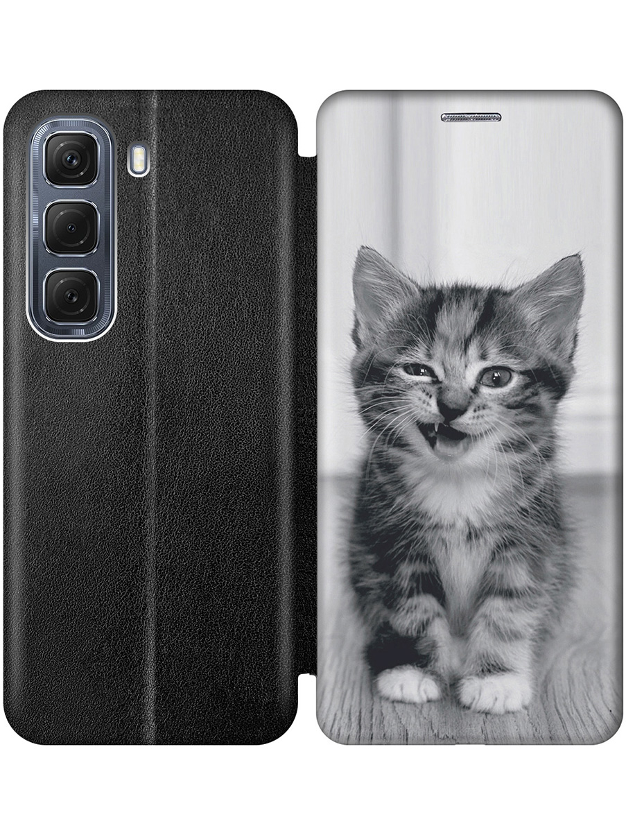 

Чехол-книжка на Infinix Hot 50 4G с принтом "Котенок с ухмылкой" черный, Черный;белый;серый, 786718711