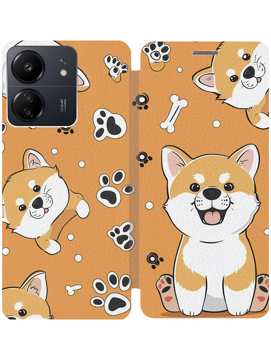 

Чехол-книжка на Xiaomi Redmi 13C / Poco C65 с принтом "Сиба-ину паттерн" золотой, Золотистый;белый;желтый, 777767771