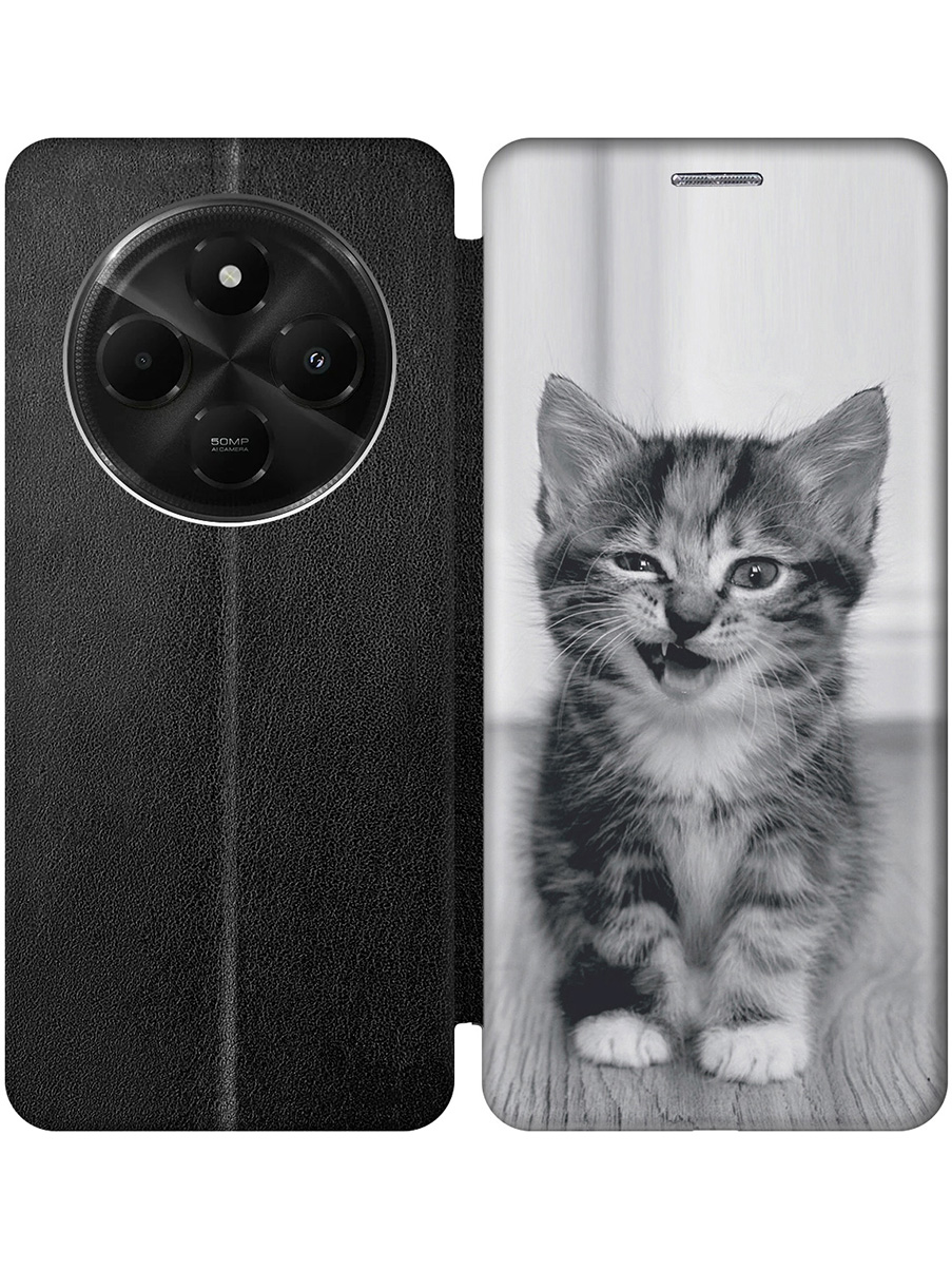 

Чехол-книжка на Xiaomi Redmi 14C / Poco C75 с принтом "Котенок с ухмылкой" черный, Черный;белый;серый, 786715711