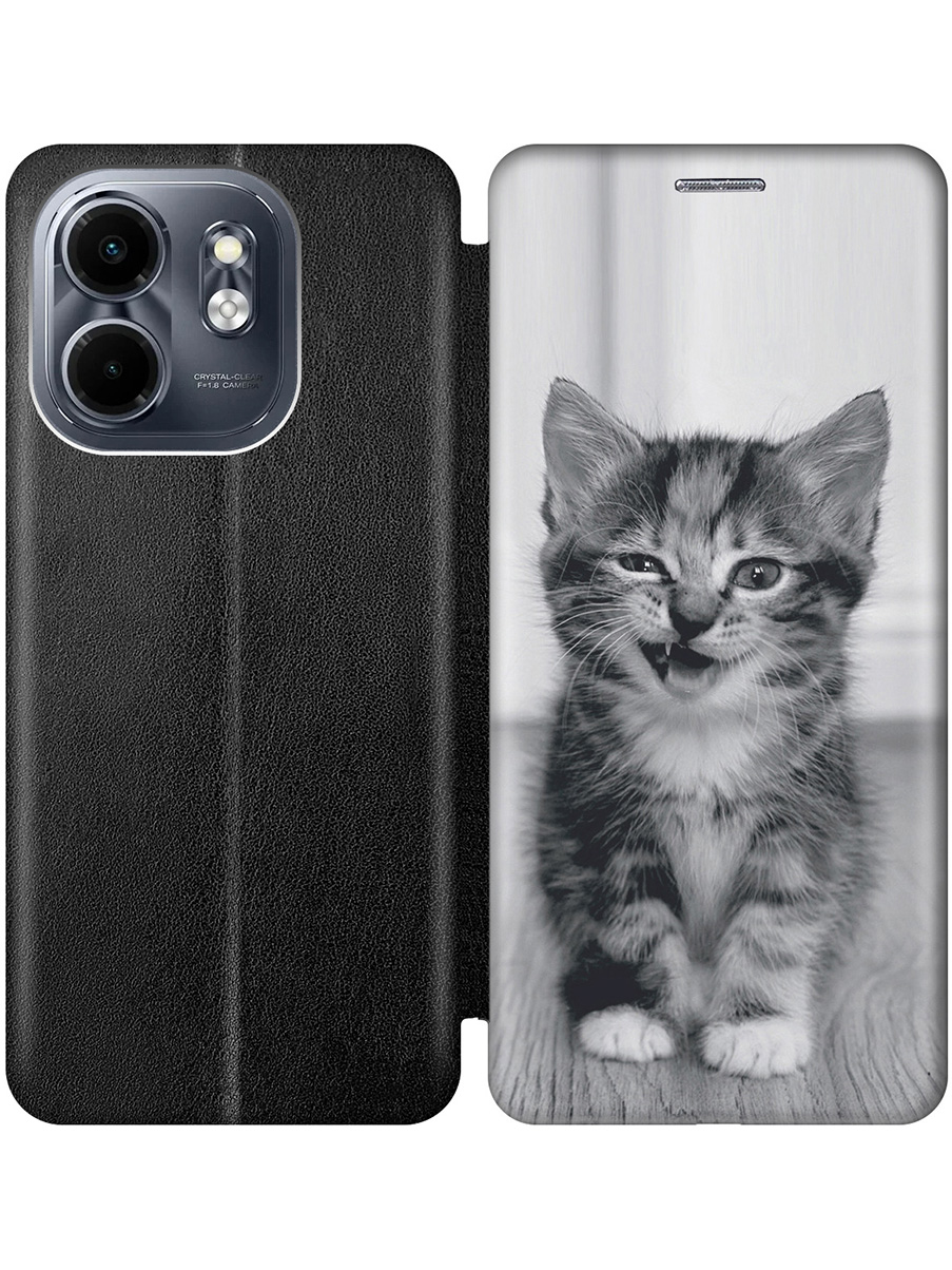 

Чехол-книжка на Infinix Hot 50i / Smart 9 с принтом "Котенок с ухмылкой" черный, Черный;белый;серый, 786719311