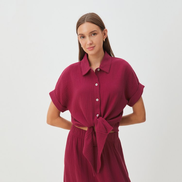 

Рубашка женская Maison David BLN921 бордовая L, Бордовый, BLN921