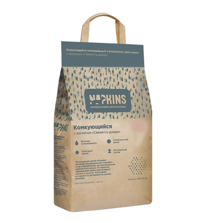 

Комкующийся наполнитель NAPKINS с ароматом дождя, 12 кг 20 л
