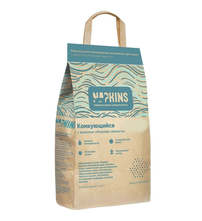 

Комкующийся наполнитель NAPKINS морская свежесть 12 кг 20 л