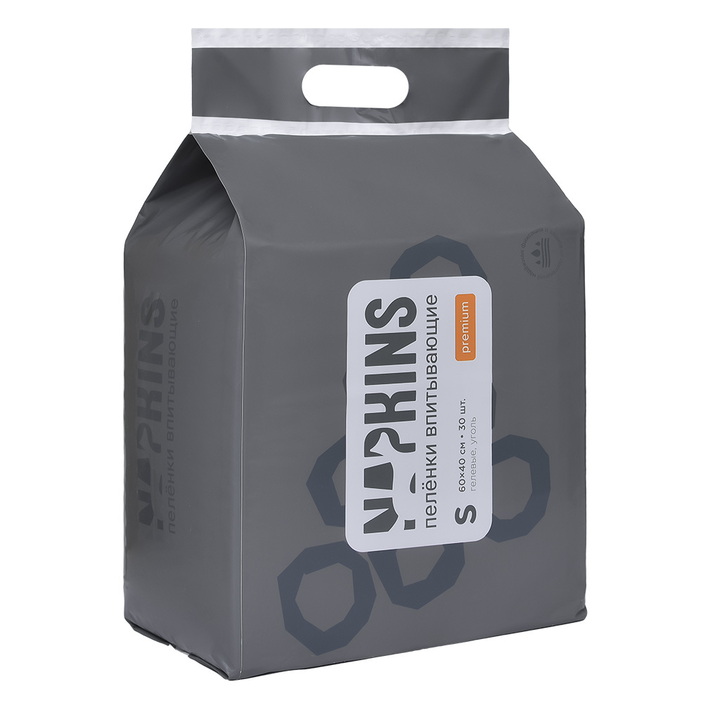 

Пеленки для животных NAPKINS впитывающие гелевые угольные 60х90 30 шт, Белый