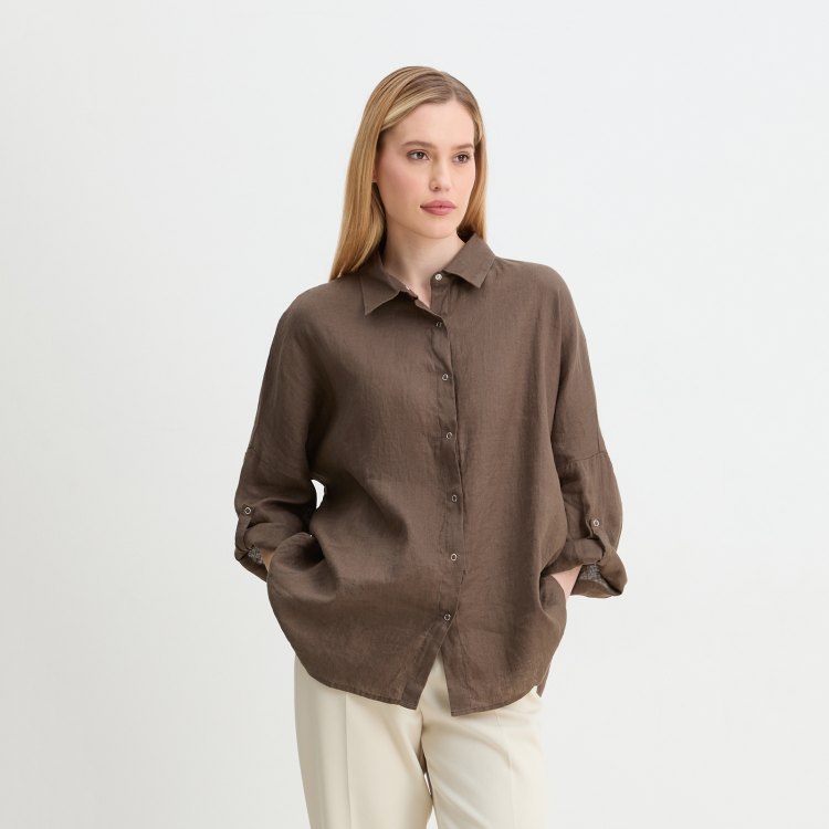 

Рубашка женская Maison David BLN922 коричневая M, Коричневый, BLN922