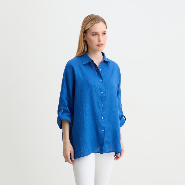 

Рубашка женская Maison David BLN922 синяя L, Синий, BLN922