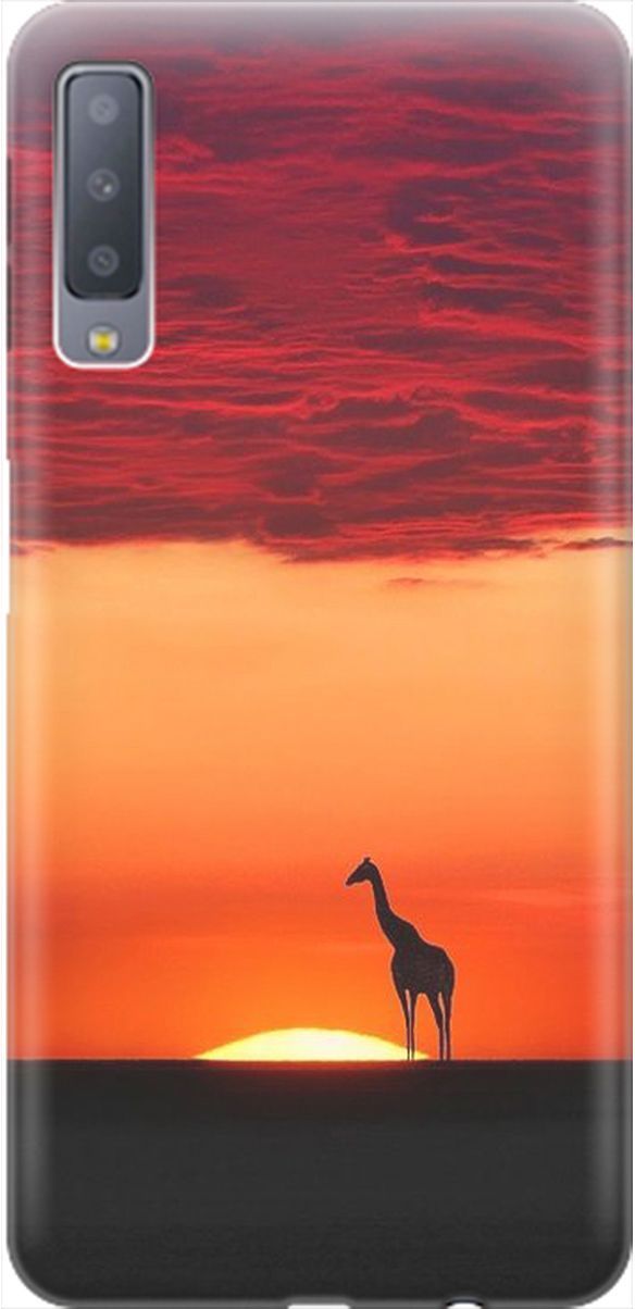 

Силиконовый чехол на Samsung Galaxy A7 (2018) с принтом "Закатный жираф", Оранжевый;розовый, 1980