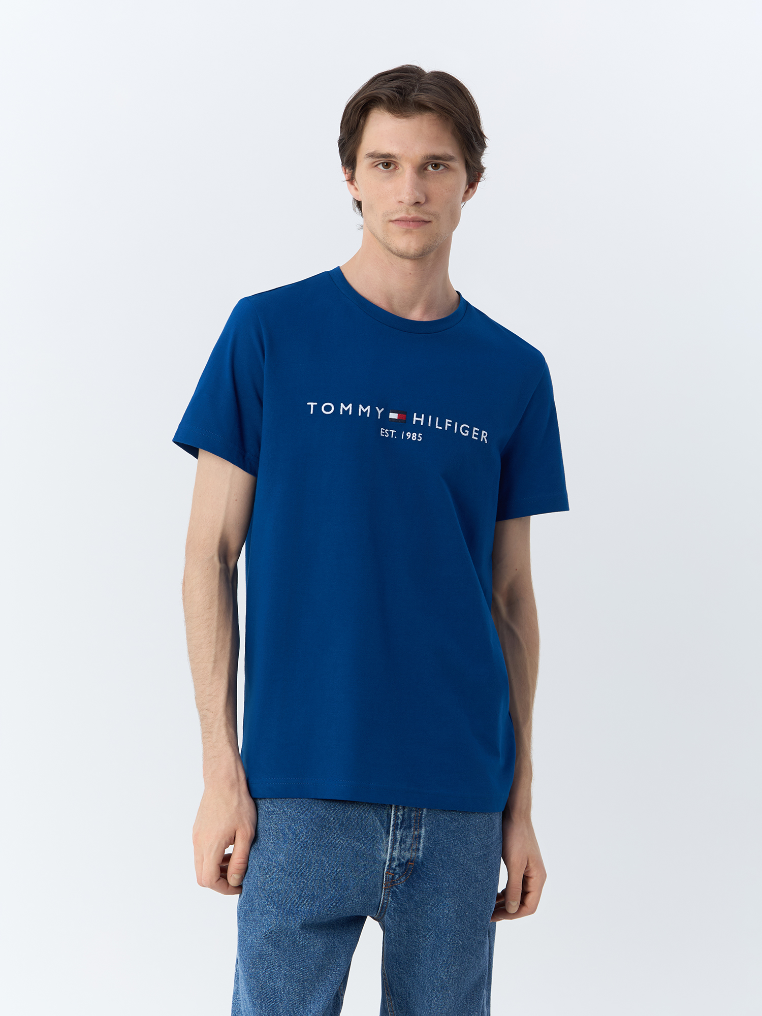 

Футболка мужская Tommy Hilfiger Logo T-shirt MW0MW11797C5J синяя L, Синий, Logo T-shirt