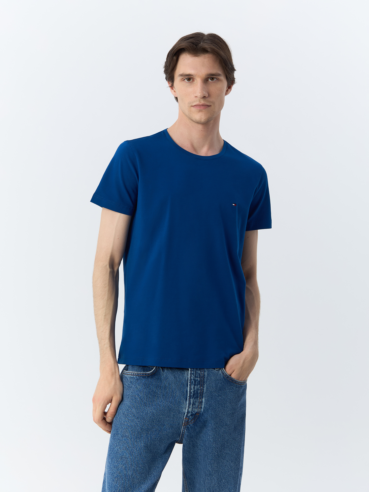 

Футболка мужская Tommy Hilfiger Stretch Slim Fit Tee MW0MW10800C5J синяя S, Синий, Stretch Slim Fit Tee