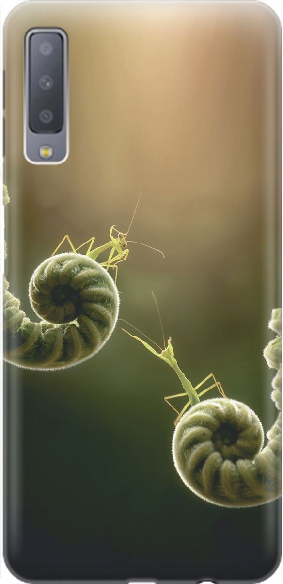 

Силиконовый чехол на Samsung Galaxy A7 (2018) с принтом "Пара богомолов", Бежевый;зеленый, 1544