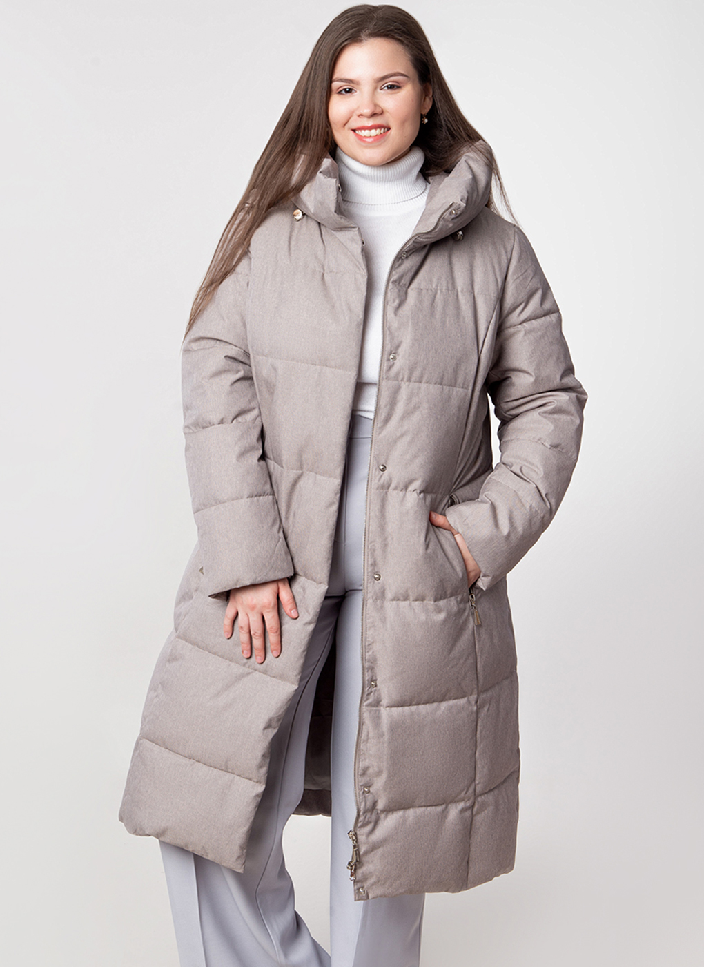 

Пуховик-пальто женский Каляев 50352 бежевый 52 RU, 50352