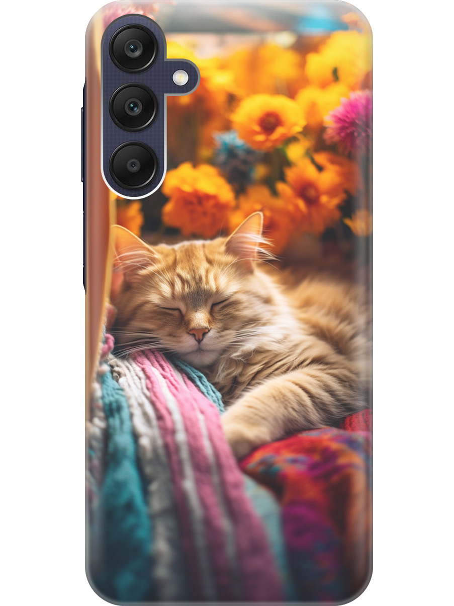 

Силиконовый чехол на Samsung Galaxy A25 с рисунком "Спящий на пледе котик", Белый;желтый, 20012134