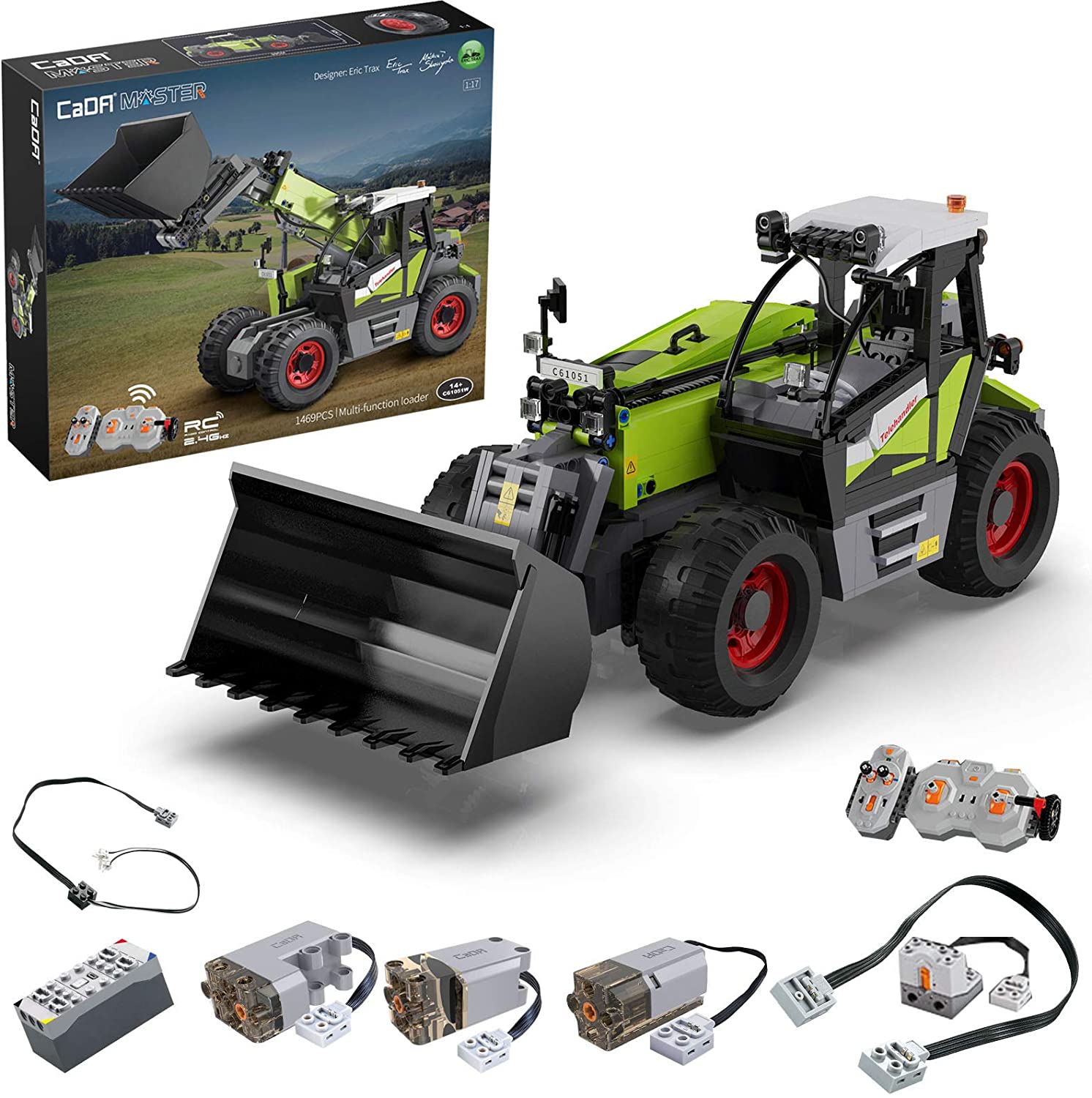 Конструктор Double E Cada Technics бульдозер-погрузчик(1469 деталей, пульт, электропривод)