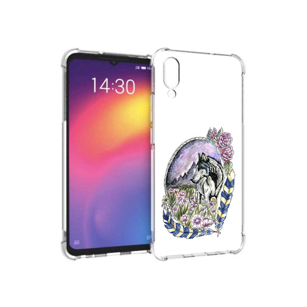 фото Чехол mypads tocco для meizu note 9 нарисованный волк в цветах с перьями (pt134513.88.509)