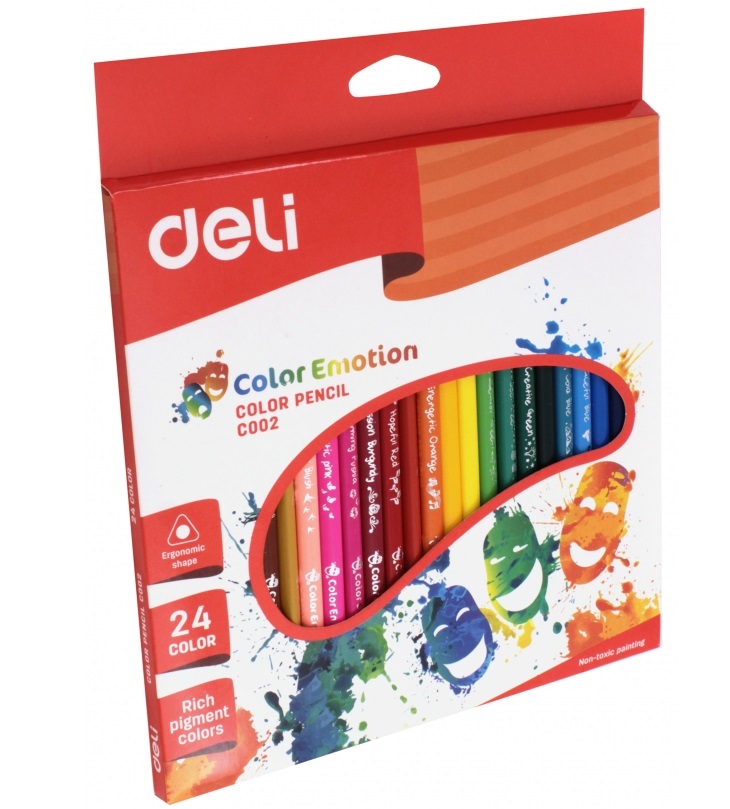 

Карандаши 24цв. Deli Color Emotion деревянный корпус., липа, карт.коробка, Разноцветные